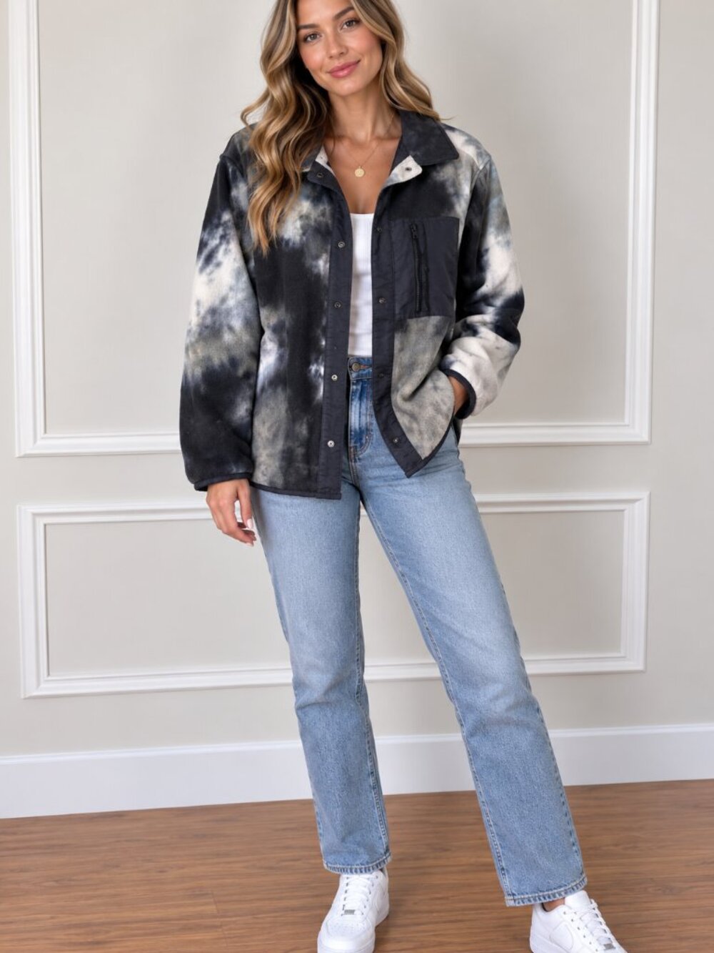 Garage Women's Tie-Dye Shirt Jacket - Navy, Gray, White
